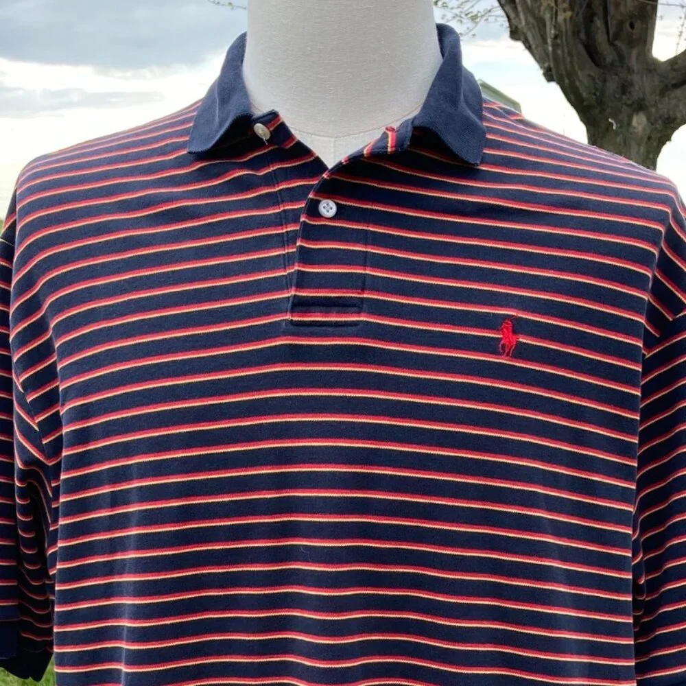 Polo by Ralph Lauren Blue s/s Polo with Red and Yellow Stripes Men's XL